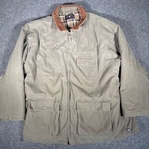 VTG Mens Canvas Field Jacket Coleman Plaid Lined Corduroy Collar Tan XXL